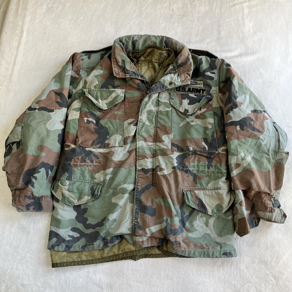 Vintage US Army Jacket Mens Medium Woodland Camo M65 Cold Weather Field Coat